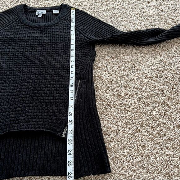The Slope Hi-Lo Waffle Knit Long Sleeve Sweater Black Silver Zippers - Picture 7 of 10